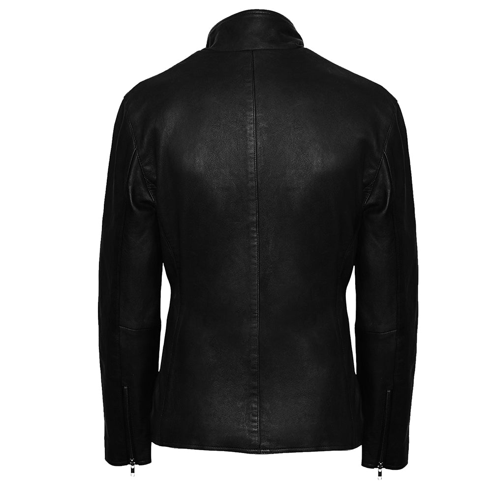 High Collar Slim Fit Mens Black Leather Jacket