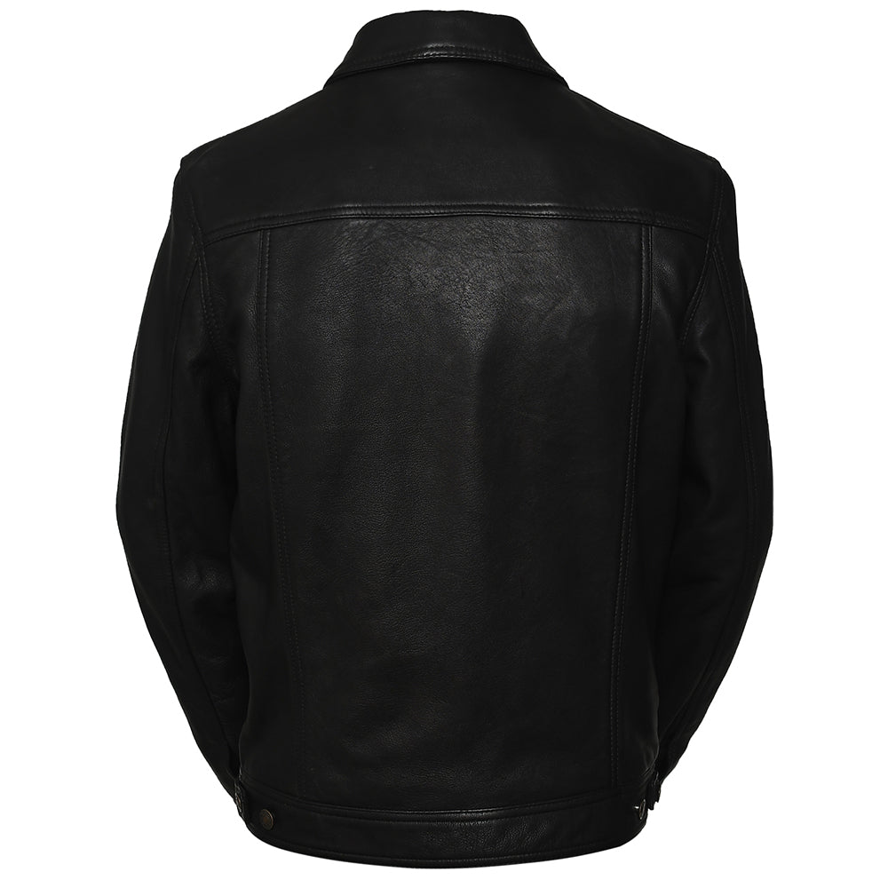 Four Pocket Mens Black Leather Trucker Jacket