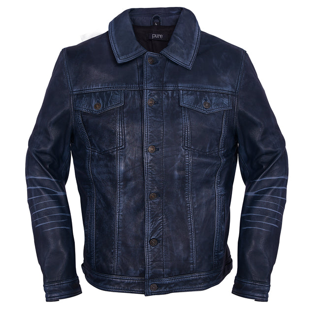 Four Pocket Mens Black Leather Trucker Jacket