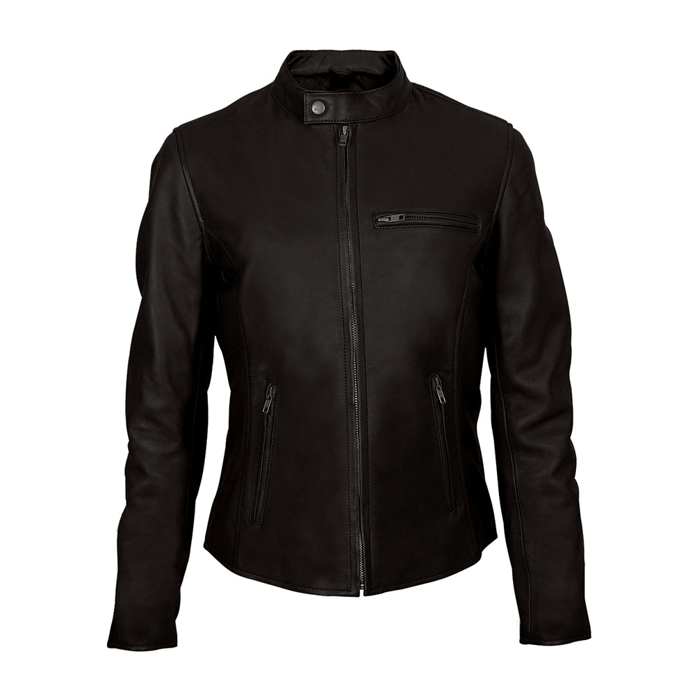 Moto Cafe Racer Womens Beige Leather Jacket