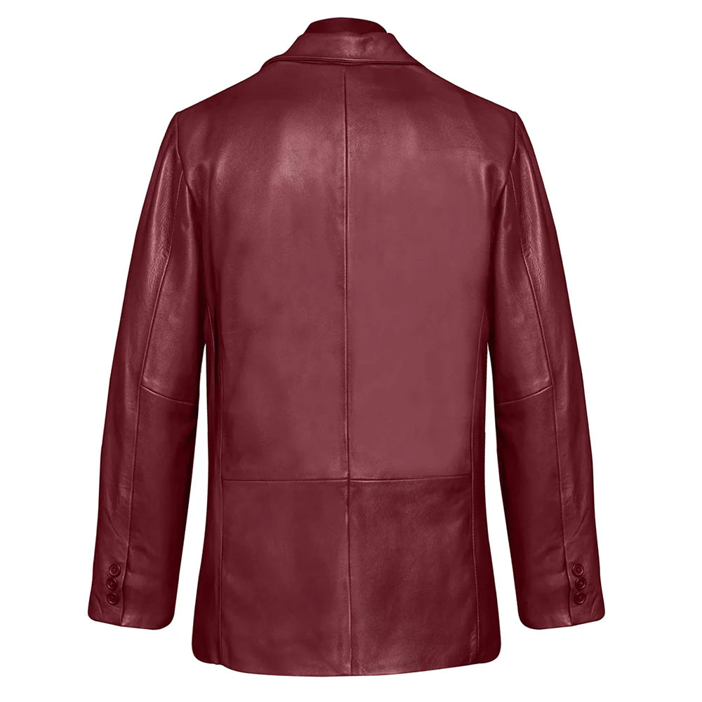 Mens Two Button Black Leather Blazer