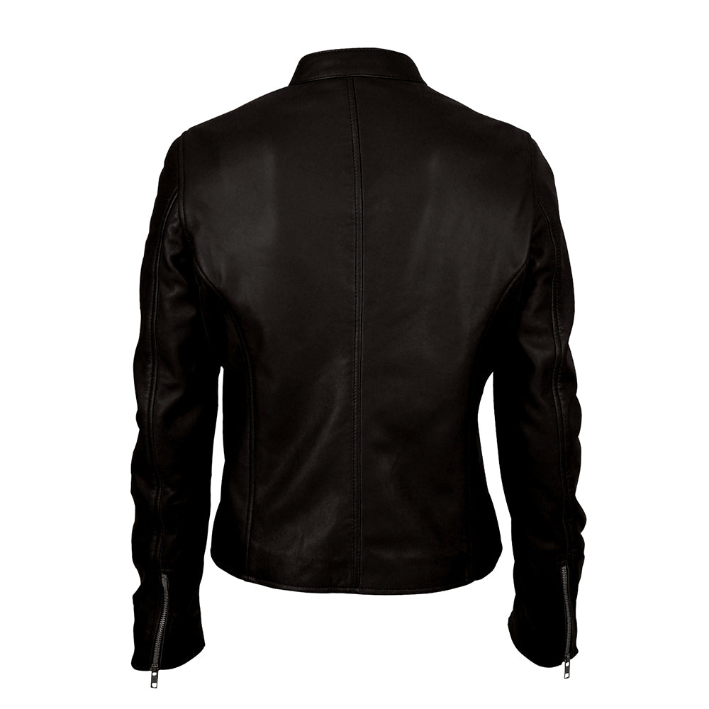 Moto Cafe Racer Womens Beige Leather Jacket