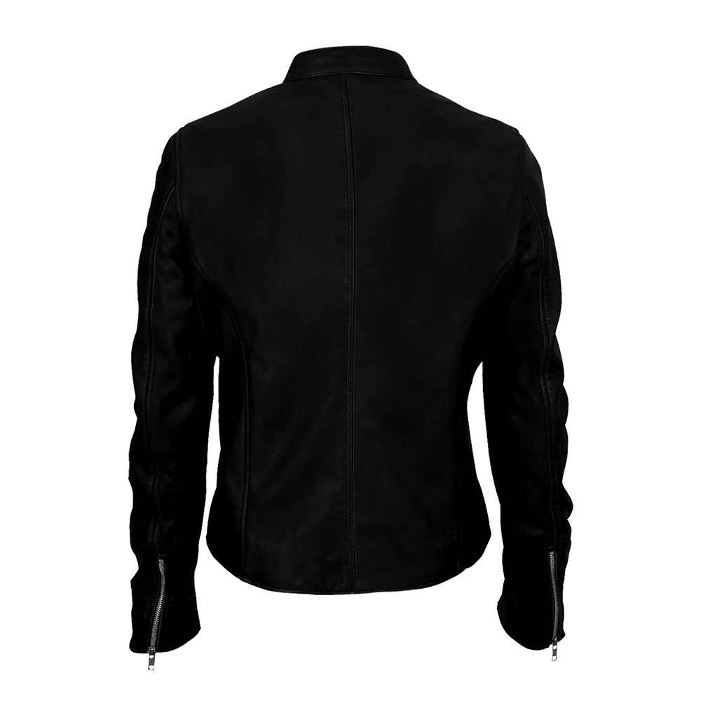 Moto Cafe Racer Womens Beige Leather Jacket