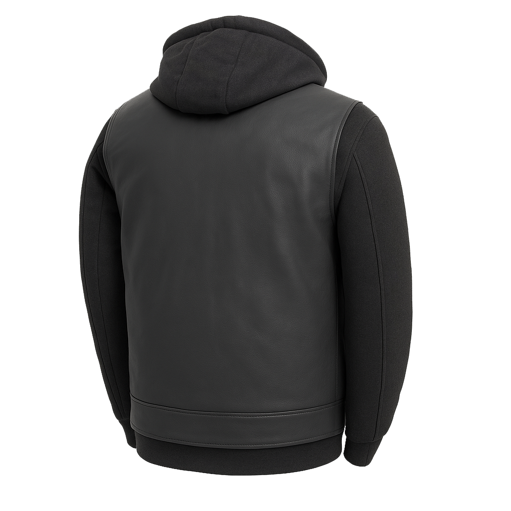 Iron - Men's Motorcycle Leather Vest with Hoodie