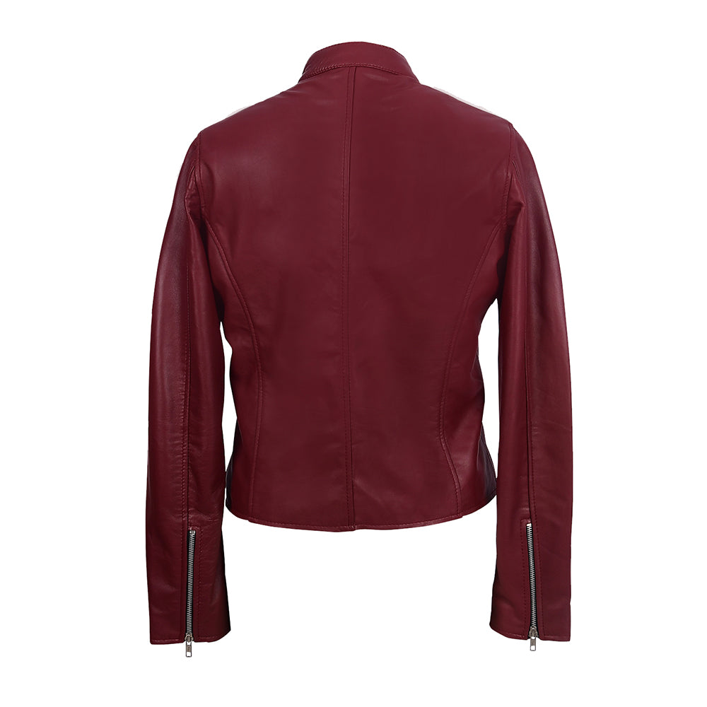 Moto Cafe Racer Womens Beige Leather Jacket