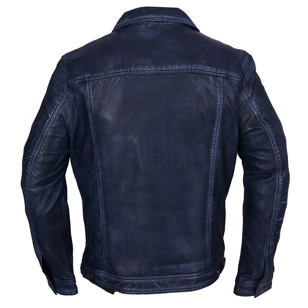 Four Pocket Mens Black Leather Trucker Jacket
