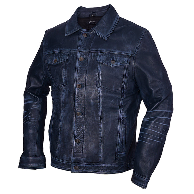 Four Pocket Mens Black Leather Trucker Jacket