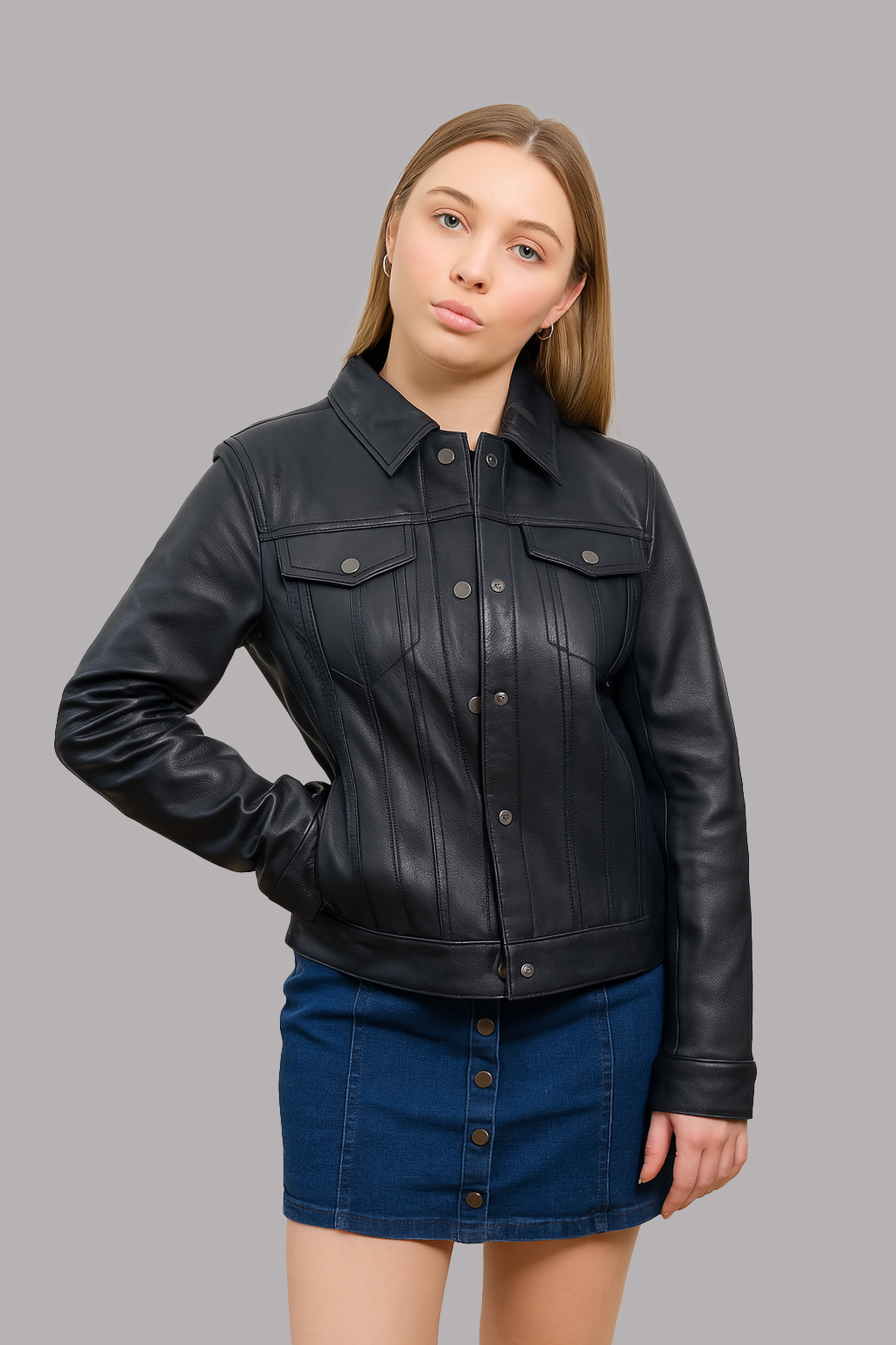 Indira Blue Women's Fashion Leather Jacket