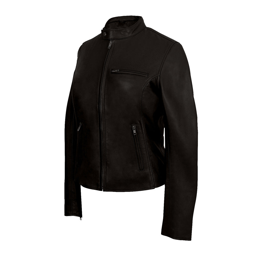 Moto Cafe Racer Womens Beige Leather Jacket