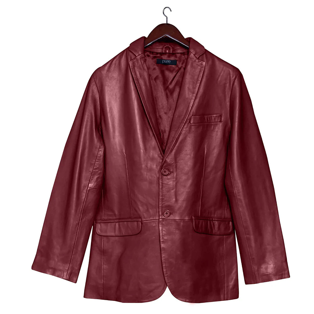 Mens Two Button Black Leather Blazer