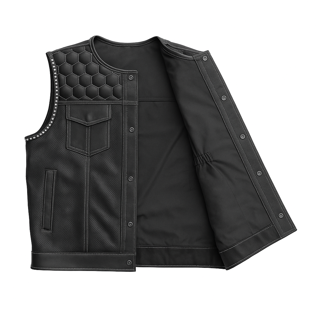 Darkcell - Perforated Men's Club Style Leather Vest