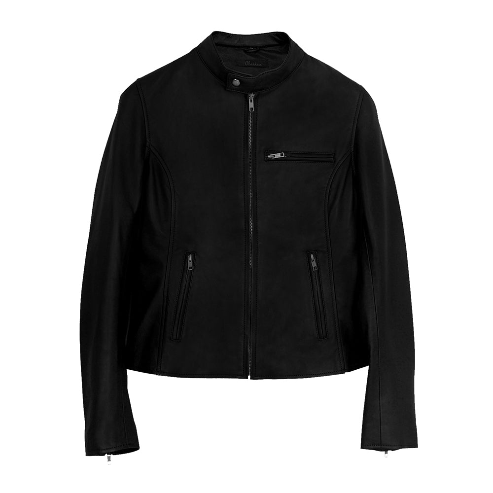 Moto Cafe Racer Womens Beige Leather Jacket
