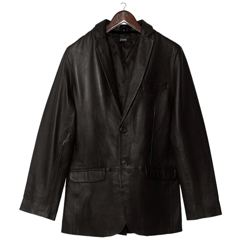 Mens Two Button Black Leather Blazer