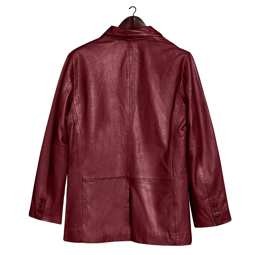 Mens Two Button Black Leather Blazer