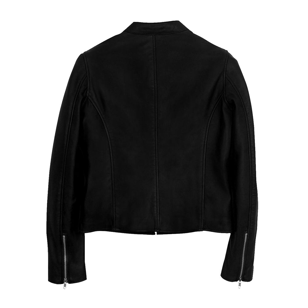 Moto Cafe Racer Womens Beige Leather Jacket