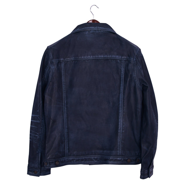 Four Pocket Mens Black Leather Trucker Jacket