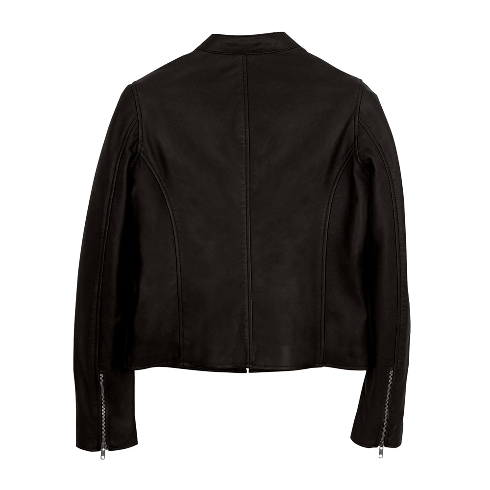 Moto Cafe Racer Womens Beige Leather Jacket