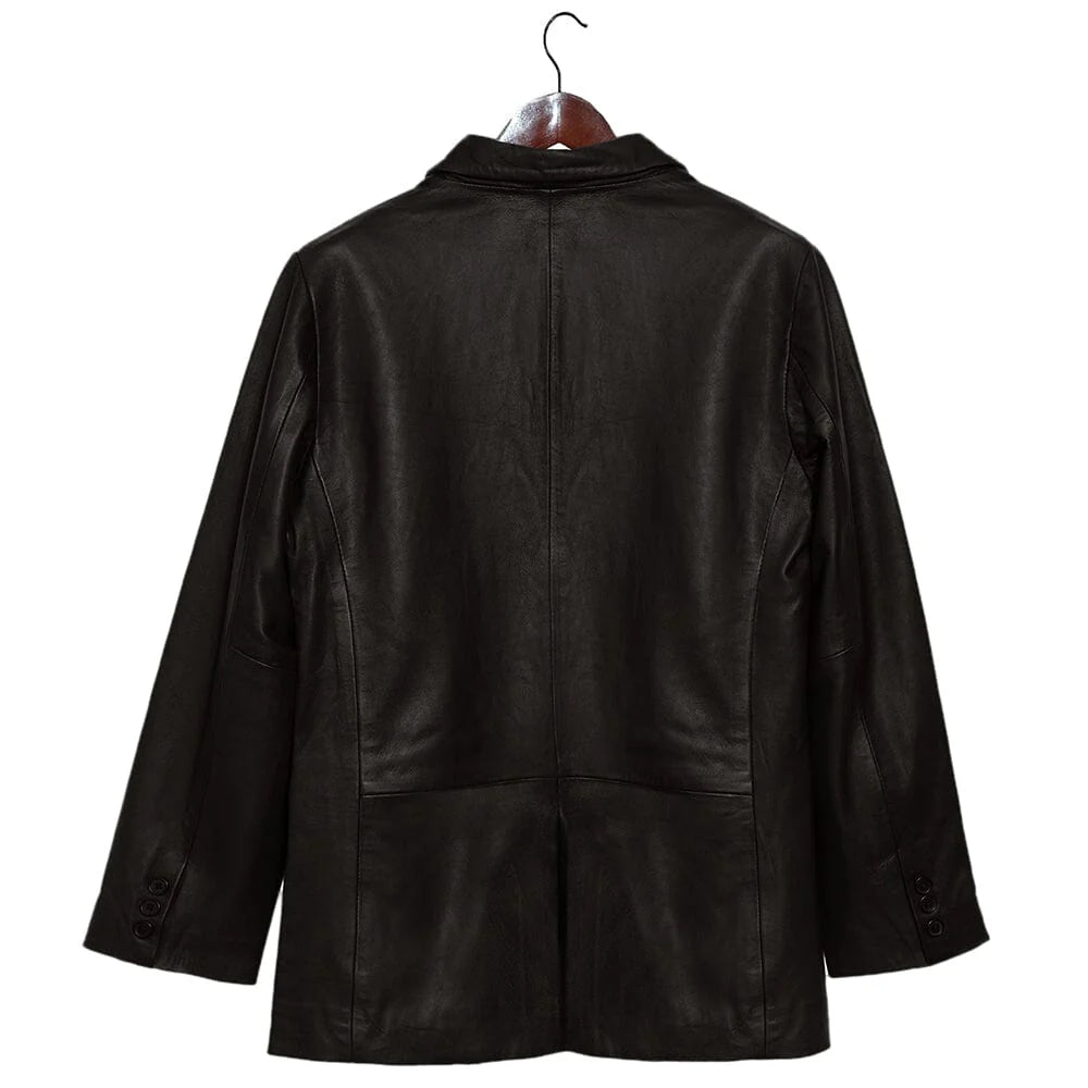 Mens Two Button Black Leather Blazer