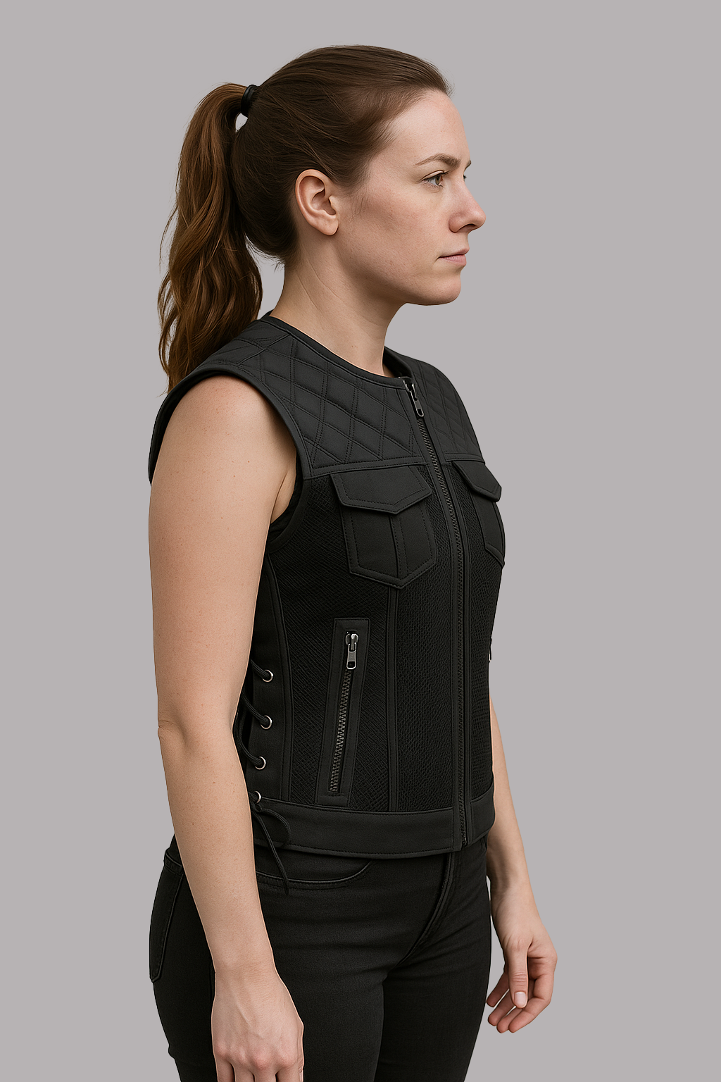 ZyraForge Moto Mesh Women's Motorcycle Vest – Diamond Quilt – Limited Edition