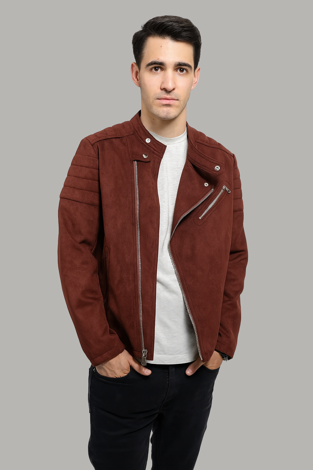 Burgundy Bolt Men Leather Jacket