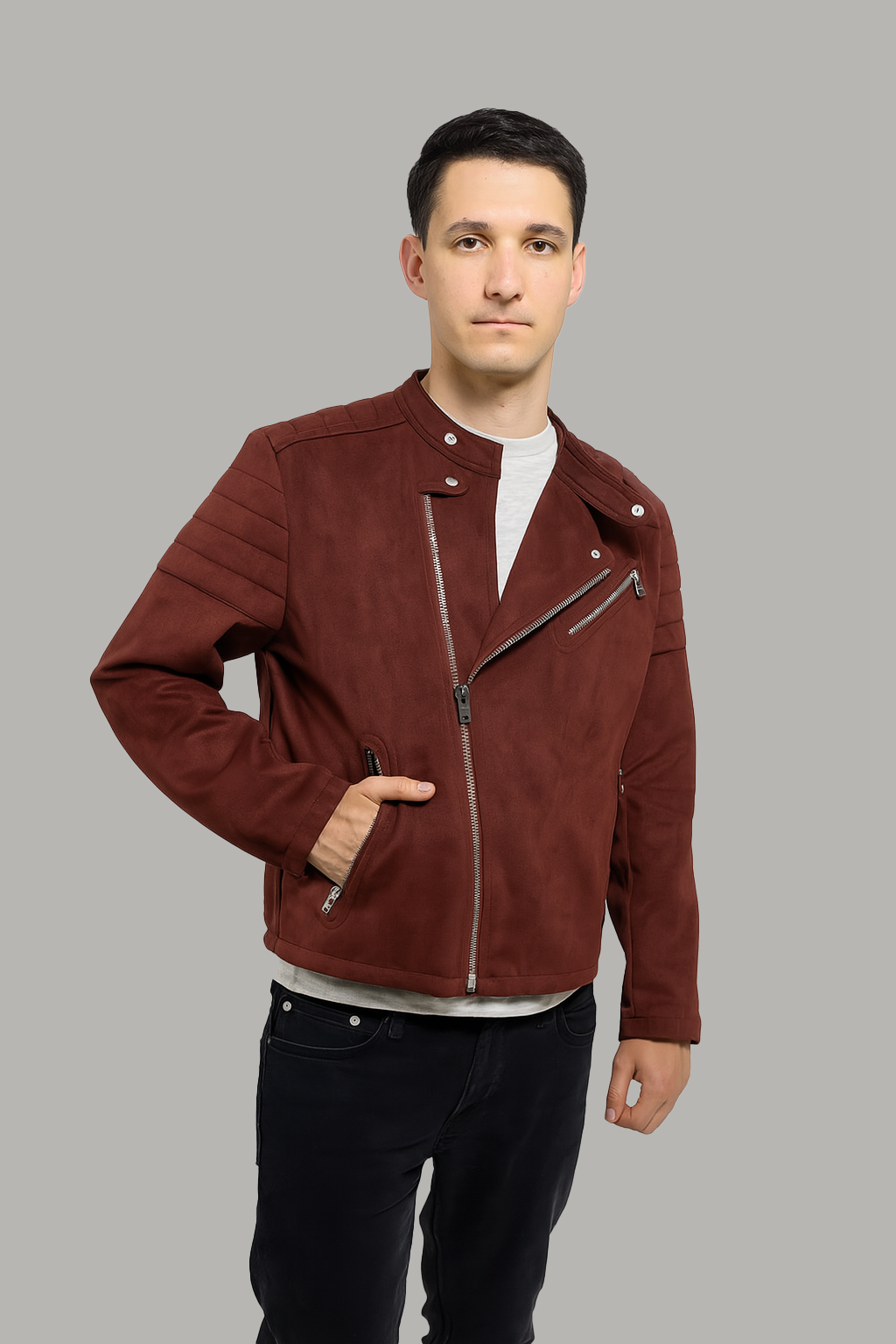 Burgundy Bolt Men Leather Jacket