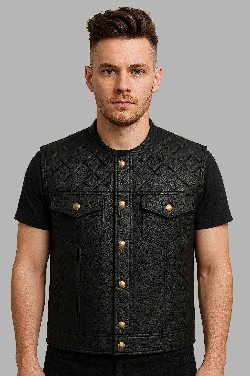 Black Aegis Man's Moto Leather Vest