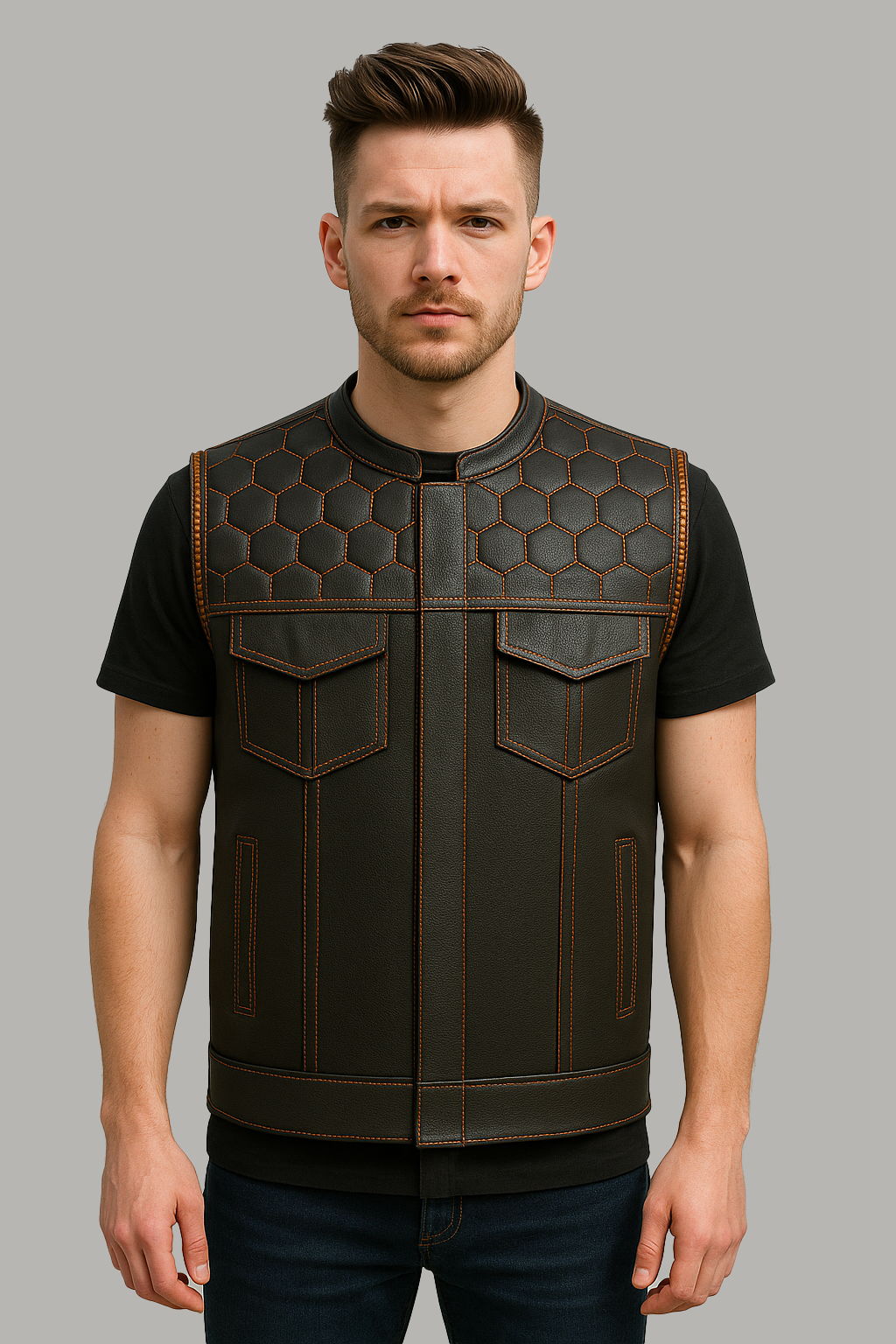 Darkcell - Perforated Men's Club Style Leather Vest