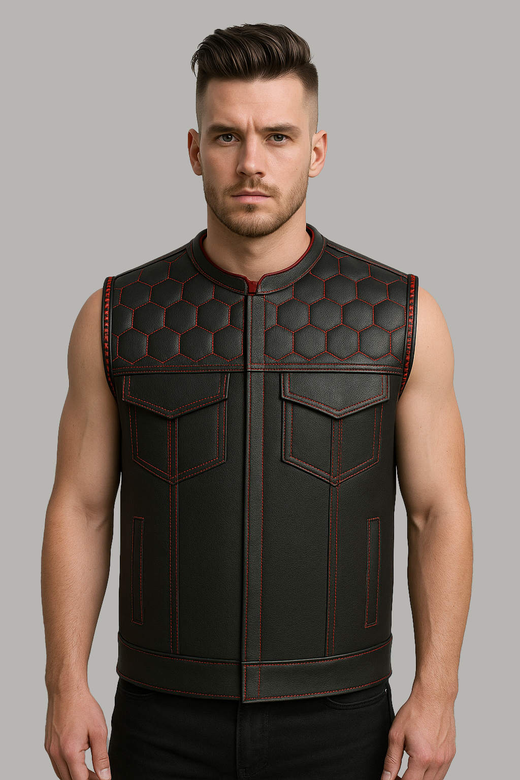 Darkcell - Perforated Men's Club Style Leather Vest