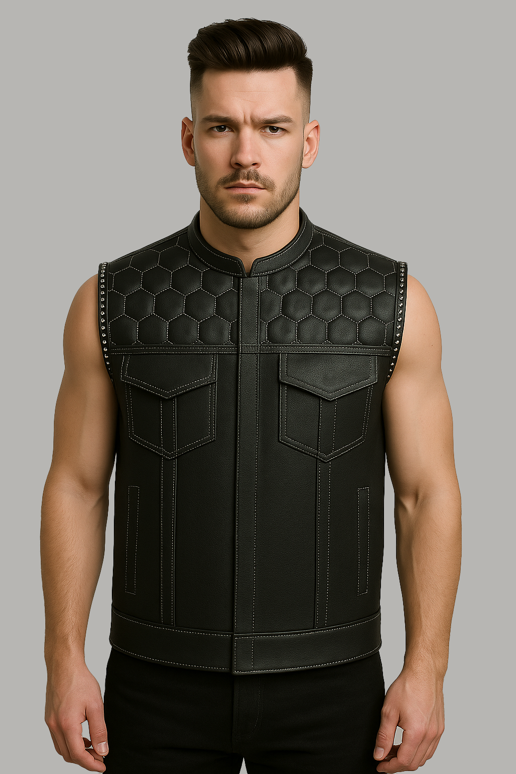 Darkcell - Perforated Men's Club Style Leather Vest
