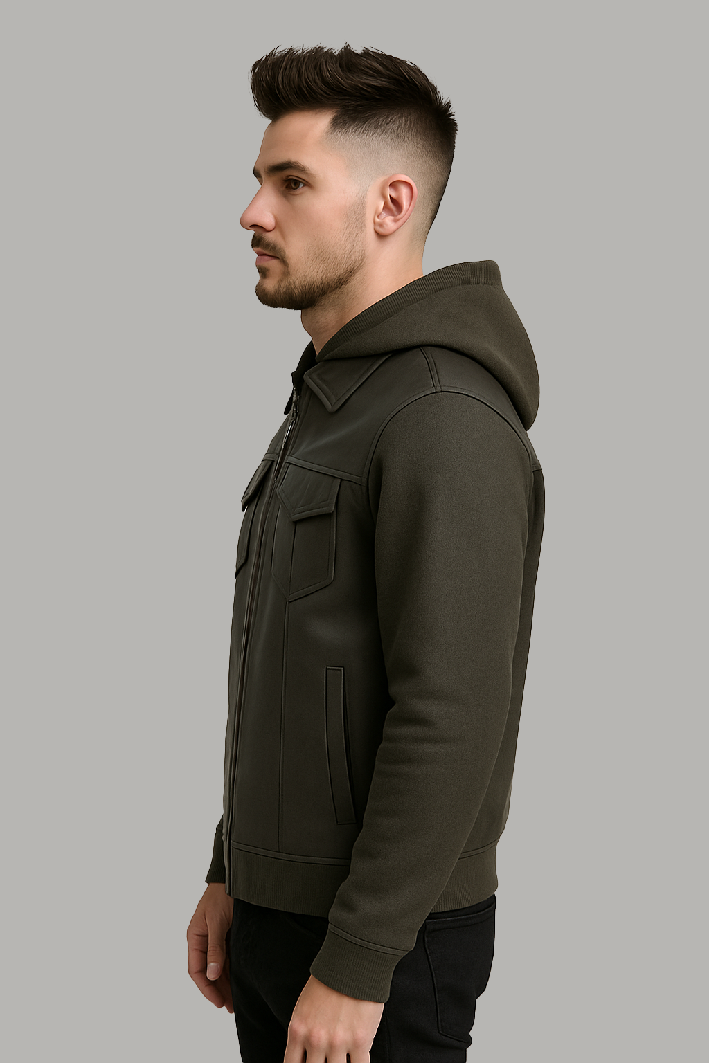 Iron - Men's Motorcycle Leather Vest with Hoodie