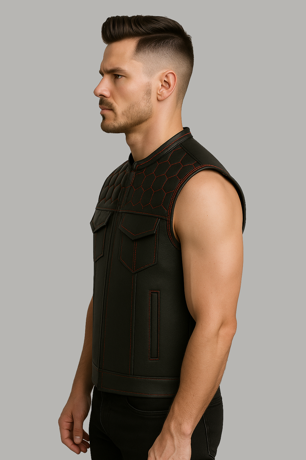 Darkcell - Perforated Men's Club Style Leather Vest