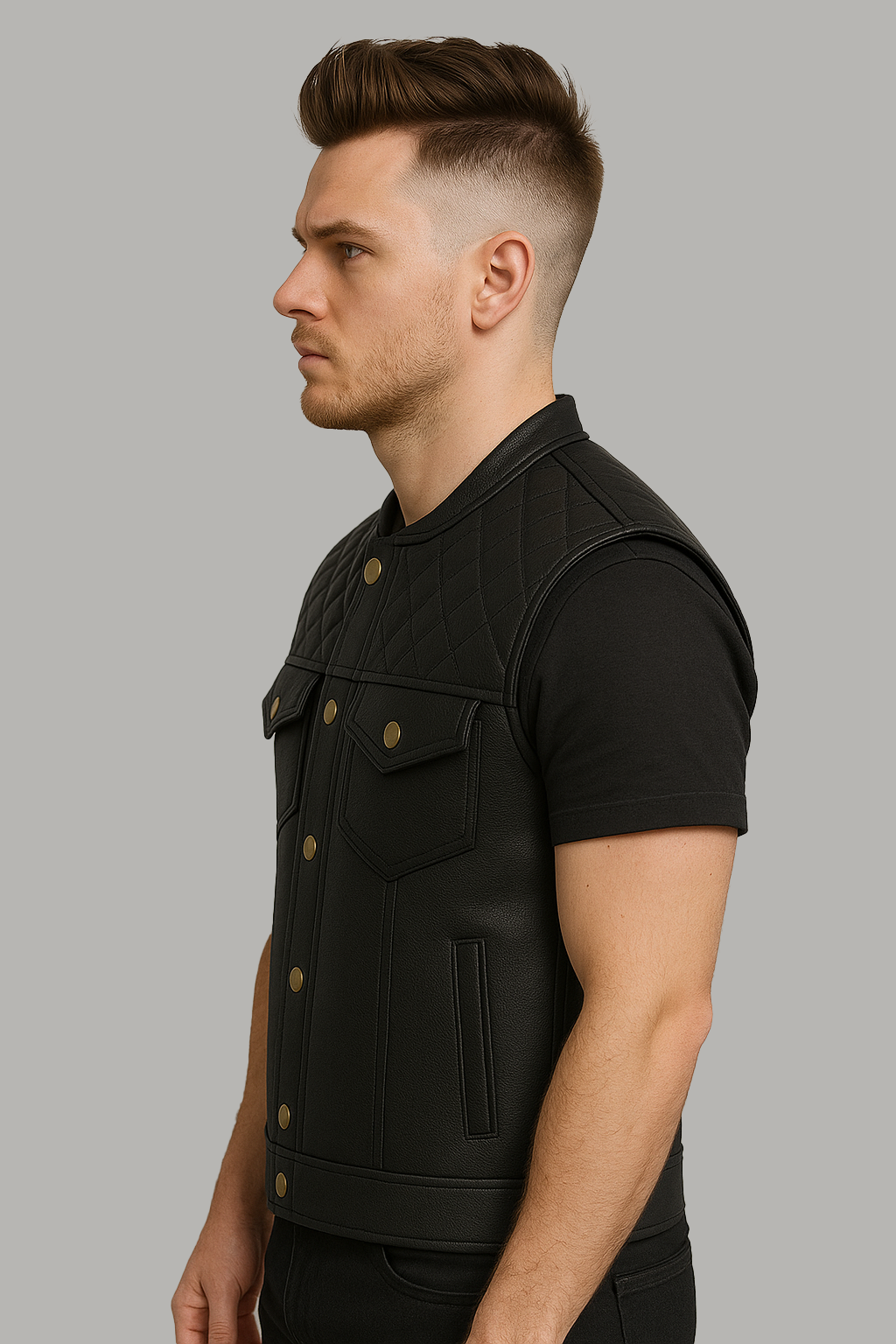 Black Aegis Man's Moto Leather Vest