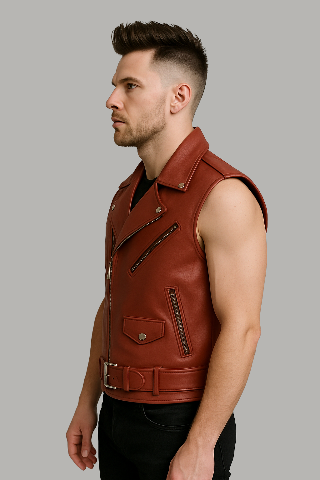 Thunderbrand - Men's Moto Style Leather Vest