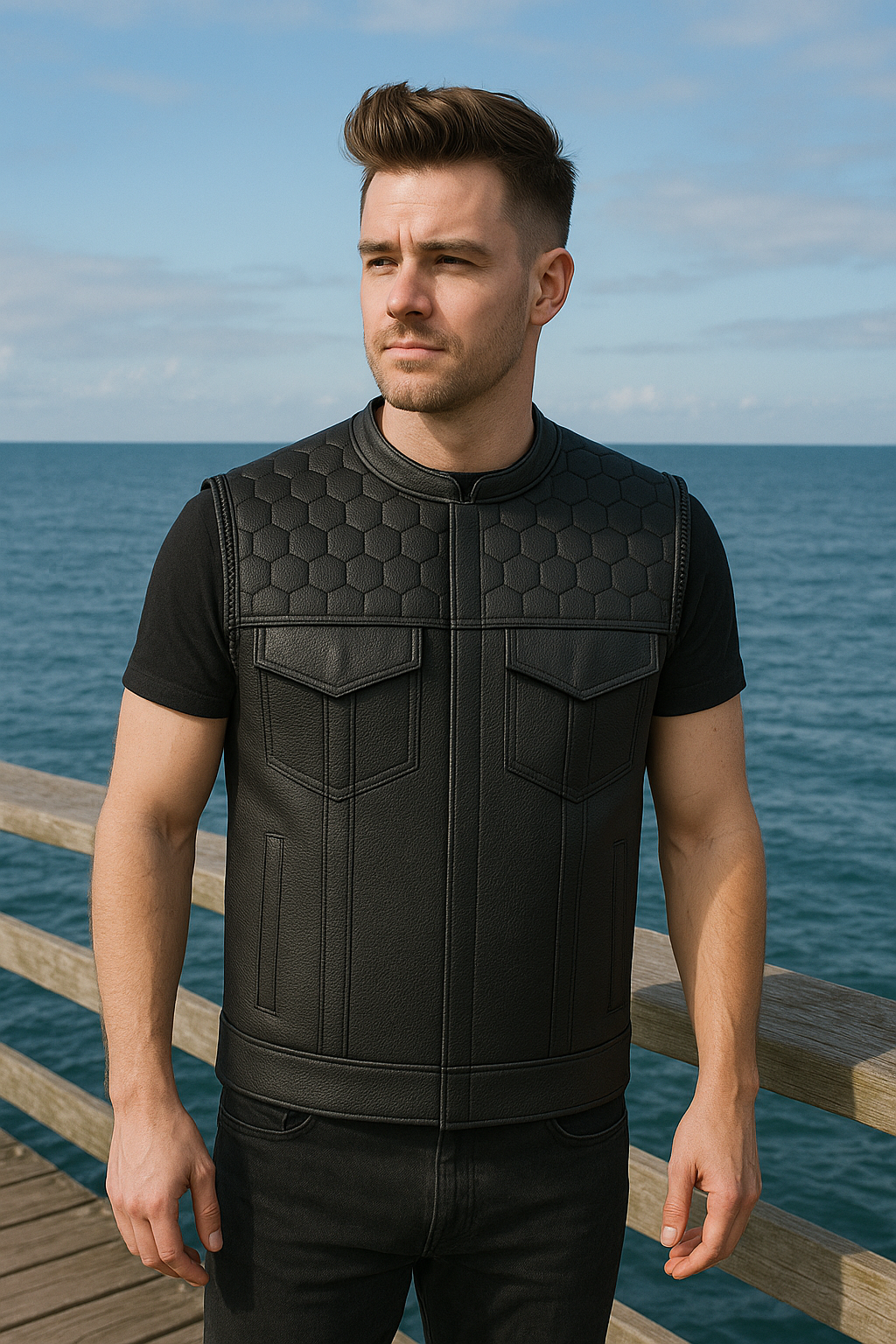 Darkcell - Perforated Men's Club Style Leather Vest