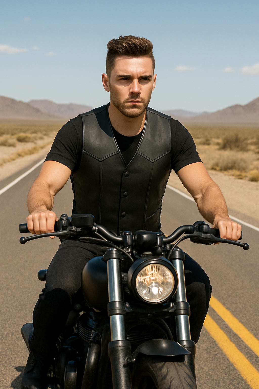 Night Deputy - Men's Motorcycle Western Style Leather Vest
