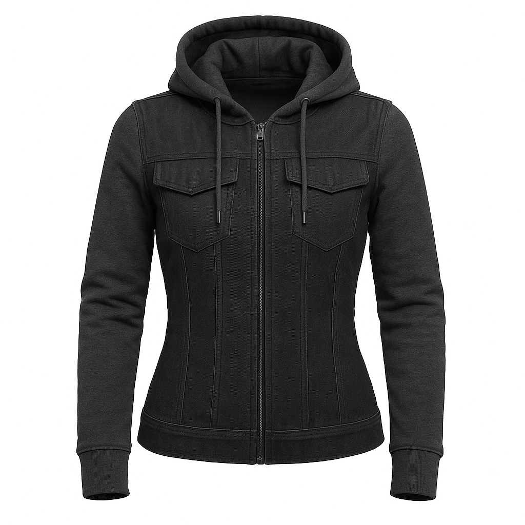 Ashmark - Women's Motorcycle Denim Vest with Removable Sweatshirt