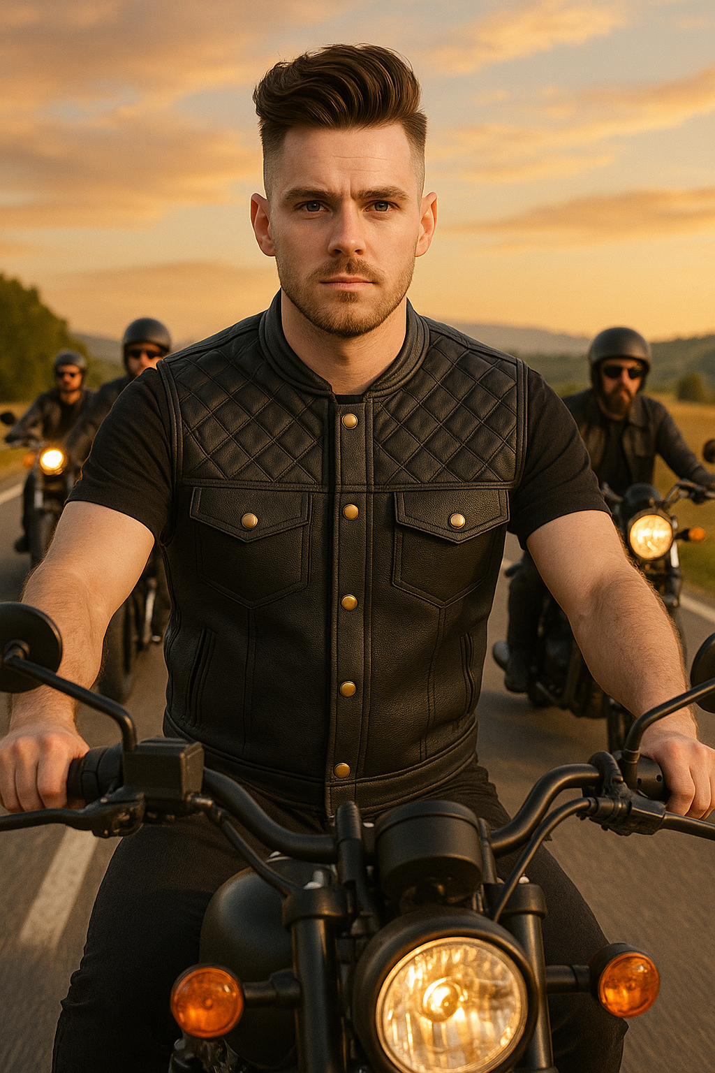 Black Aegis Man's Moto Leather Vest