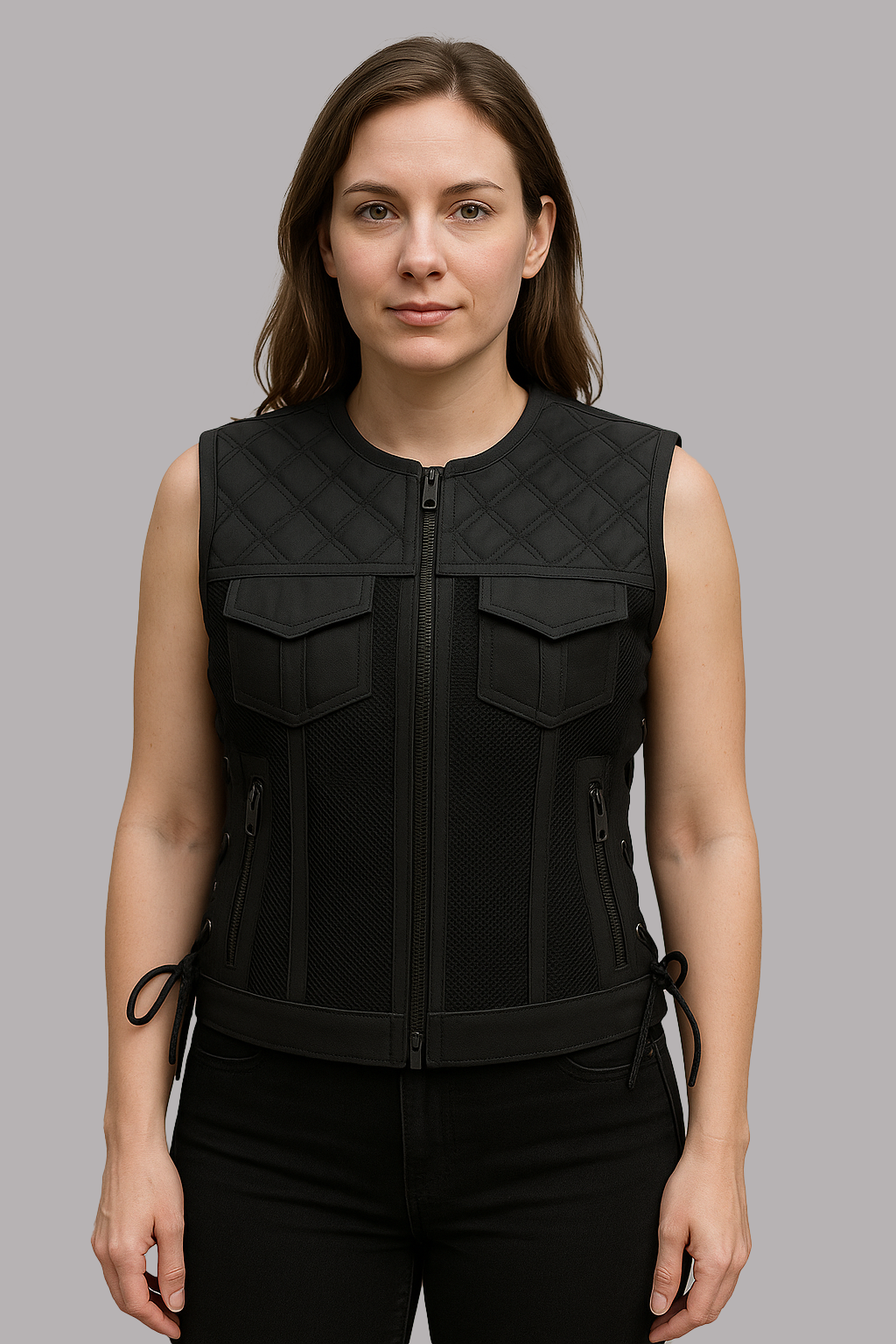 ZyraForge Moto Mesh Women's Motorcycle Vest – Diamond Quilt – Limited Edition