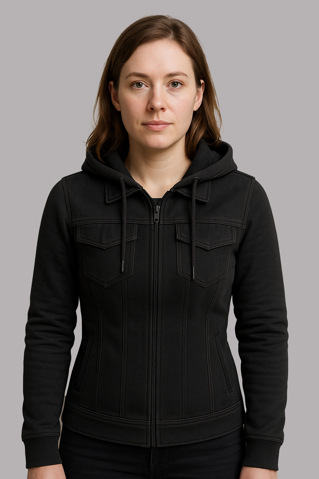 Ashmark - Women's Motorcycle Denim Vest with Removable Sweatshirt