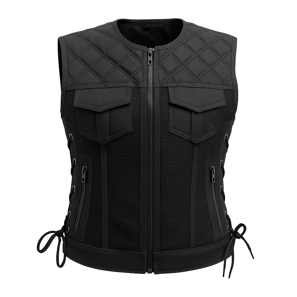 ZyraForge Moto Mesh Women's Motorcycle Vest – Diamond Quilt – Limited Edition