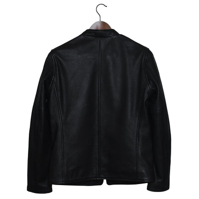 Snap Button Collar Desire Black Leather Jacket