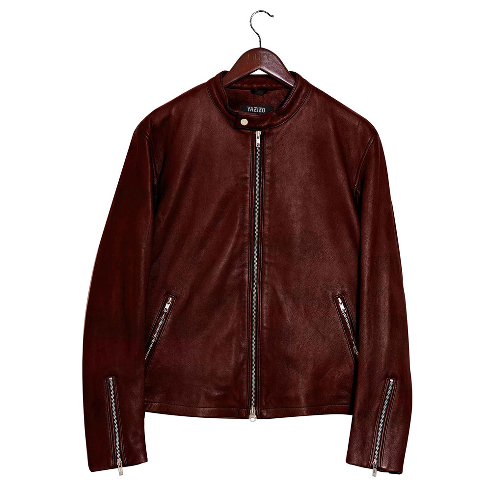 Motorcycle Racer Men's Fashion Brown Veg Lambskin Leather Jacket