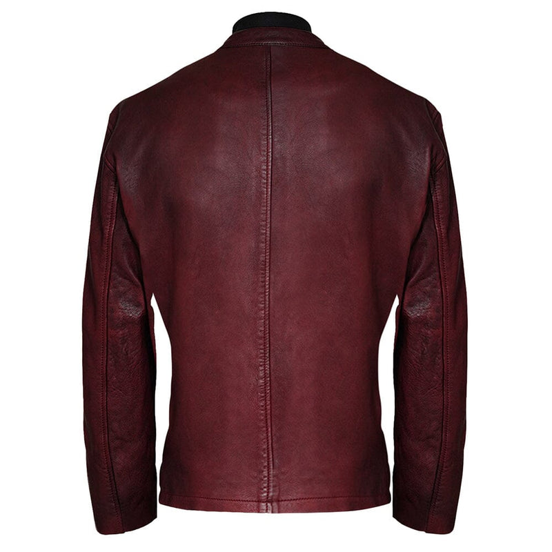 Motorcycle Racer Men's Fashion Burgundy Veg Lambskin Leather Jacket