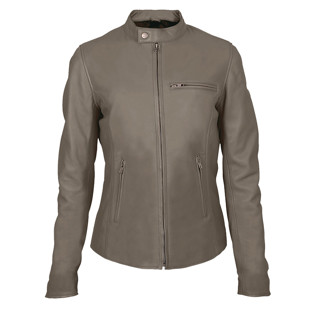 Motorcycle Cafe Racer Women's Beige Leather Jacket