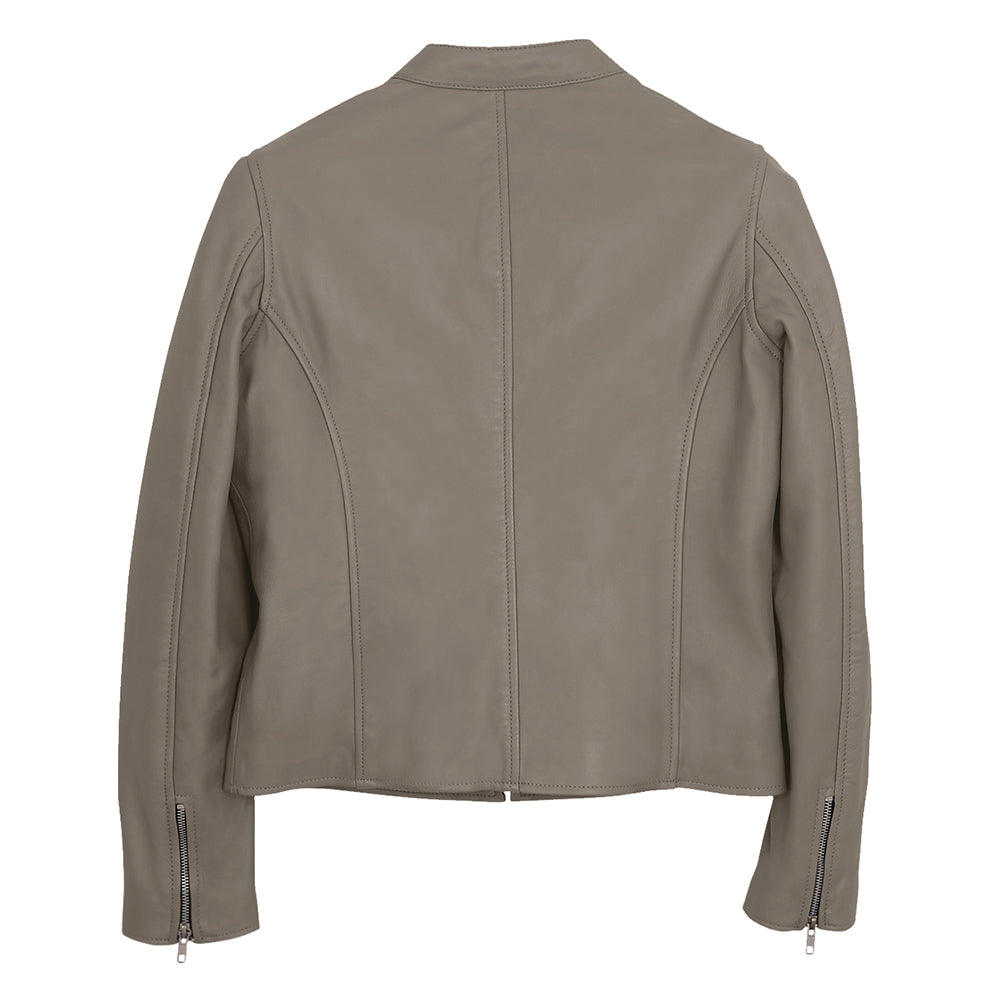 Motorcycle Cafe Racer Women's Beige Leather Jacket