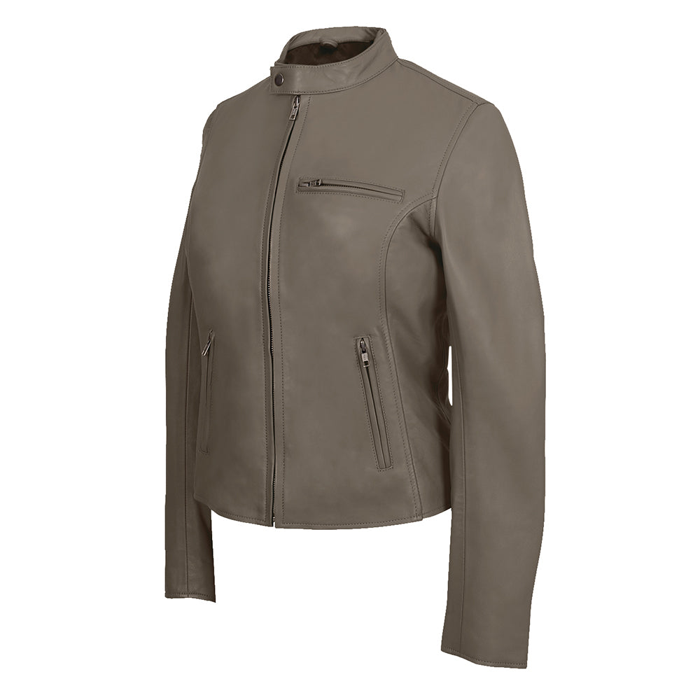 Motorcycle Cafe Racer Women's Beige Leather Jacket