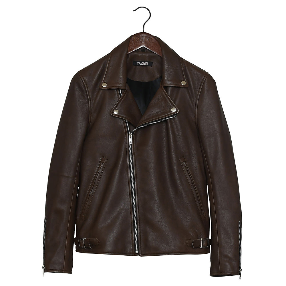 Men's Brown Nifty Biker Racer Leather Jacket