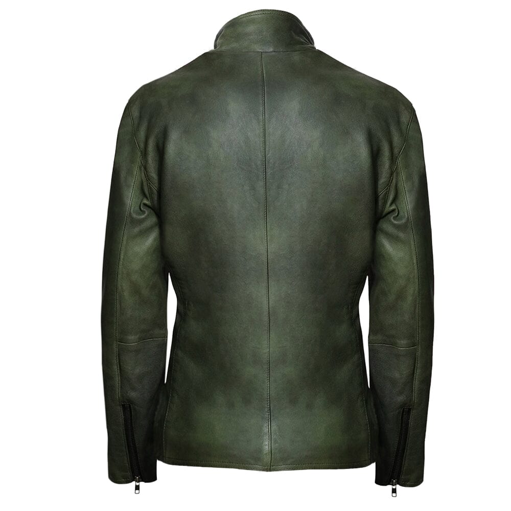 High Collar Slim Fit Men's Fashion Green Leather Jacket